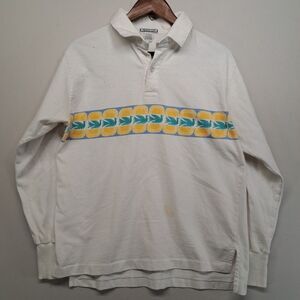 Vintage Segrets Rugby Polo Shirt Large L White Tropical Beach Sun 80s 90s Tiki